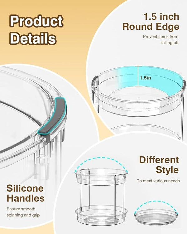 2 Pack Lazy Susan Organizer 9.25''and 11.81'' Two-Tier Lazy Susan Turntable for Cabinet, Spice Rack, and Pantry Storage - Spinning Makeup Organizer for Bathroom, Clear