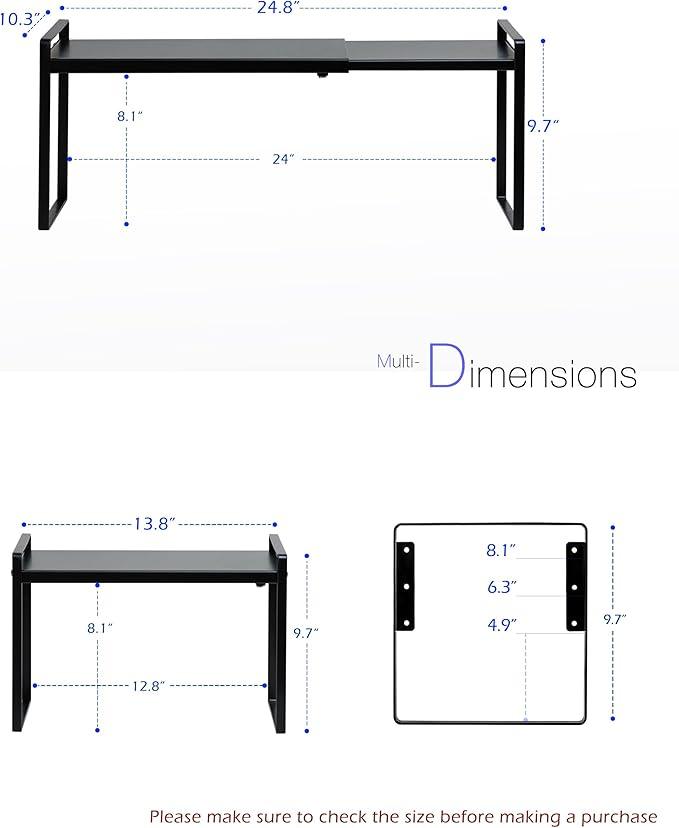 Nxconsu Cabinet Shelf Expandable Height Adjustable Organizer Riser for Kitchen Cabinet Pantry Cupboard Under Sink Countertop Organization Storage Space Saver Stackable Heavy Duty Metal Black XL
