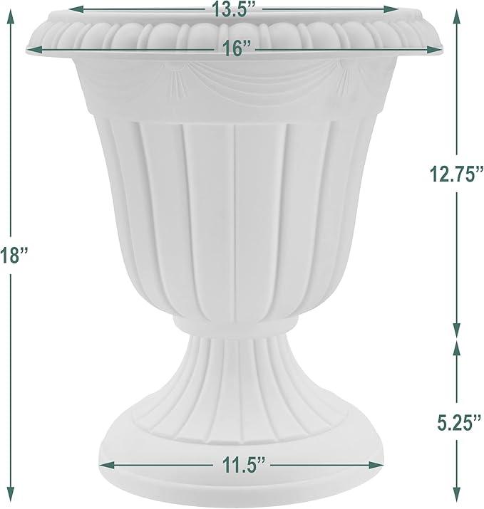 PL00GY Classic Traditional Plastic Urn Planter Indoor/Outdoor, 16