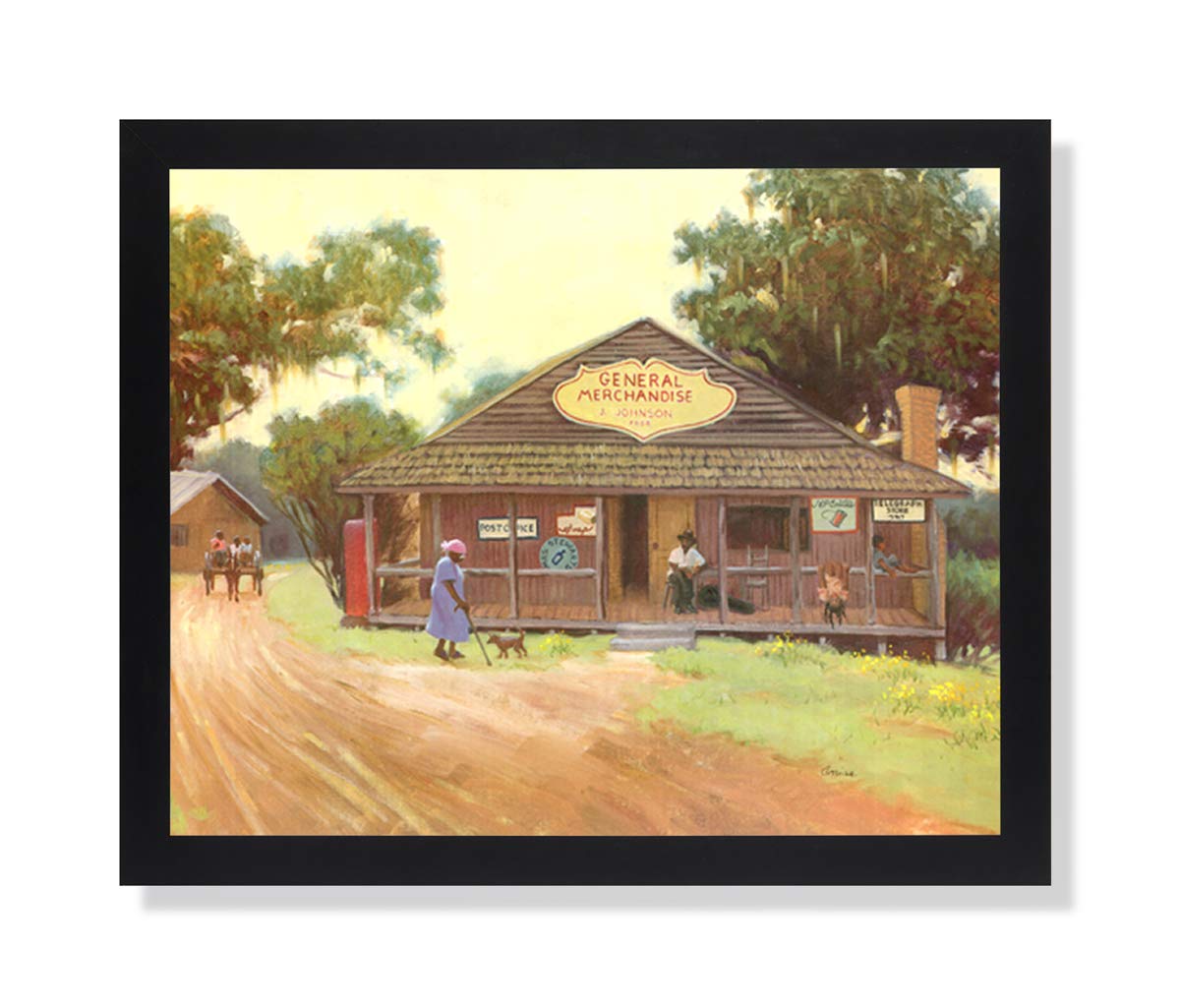 Black Framed Art Print – African American General Store Picture With Protective Glass