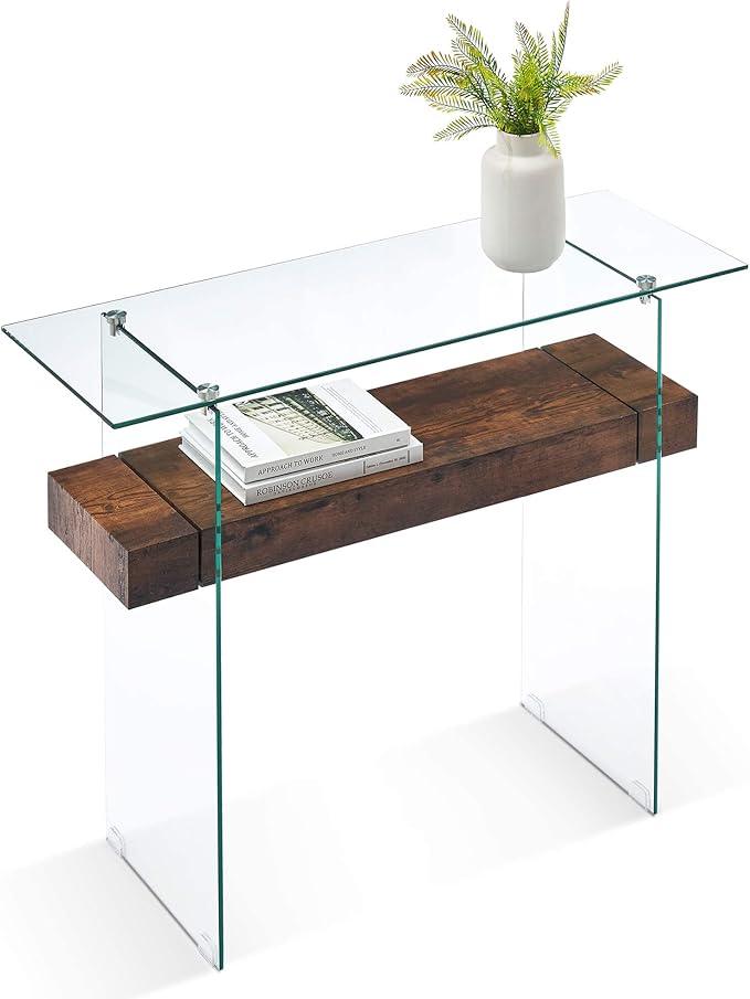 ivinta Glass Console Table with Storage, 39.4
