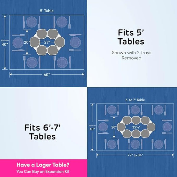 Full Set - Light Gray - The First Patented Lazy Susan Turntable Expandable for Rectangular & Oblong Tables - Kitchen & Dining Tables - Great Gift! Parties & Gatherings.