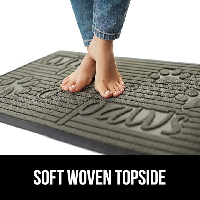GORILLA GRIP 100% Waterproof All-Season WeatherMax Doormat US Designed Natural Rubber, Stain and Fade Resistant, Low Profile Indoor Outdoor Door Mats, Easy Clean Patio Mat, 17x29, Stone Paws