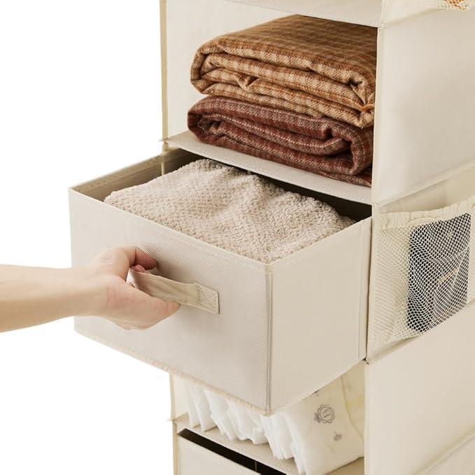 Hanging Shelf Closet Storage Organizer Removable Drawers ，Hanging Storage Organizer Hanging Sweater 2 Sock Underwear Drawers for Closet, Bedroom, Beige