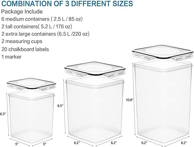 VERONES Large Tall Airtight Food Storage Containers, 10 PACK Plastic Airtight Kitchen & Pantry Organization, Ideal for Flour & Sugar Plastic Canisters with Labels