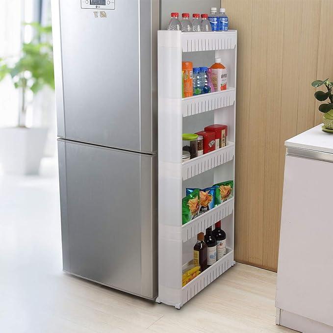 Laundry Room Organizer, Mobile Shelving Unit Organizer with 5 Large Storage Baskets, Gap Storage Slim Slide Out Pantry Storage Rack for Narrow Spaces
