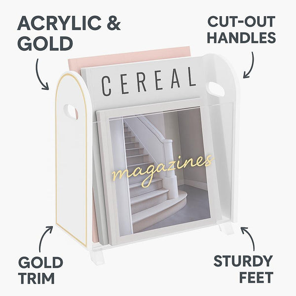 Khen Acrylic Magazine Holder with Gold Trim - 12.40