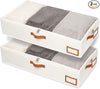 Yawinhe Under Bed Storage Containers, 2 Pack, Bin with Lids, Collapsible Closet Organizers, with Sorting Card Slot and 4 Leather Handles, for Blanket, Bedding, 31.5''Lx15.7''Wx6''H, Beige