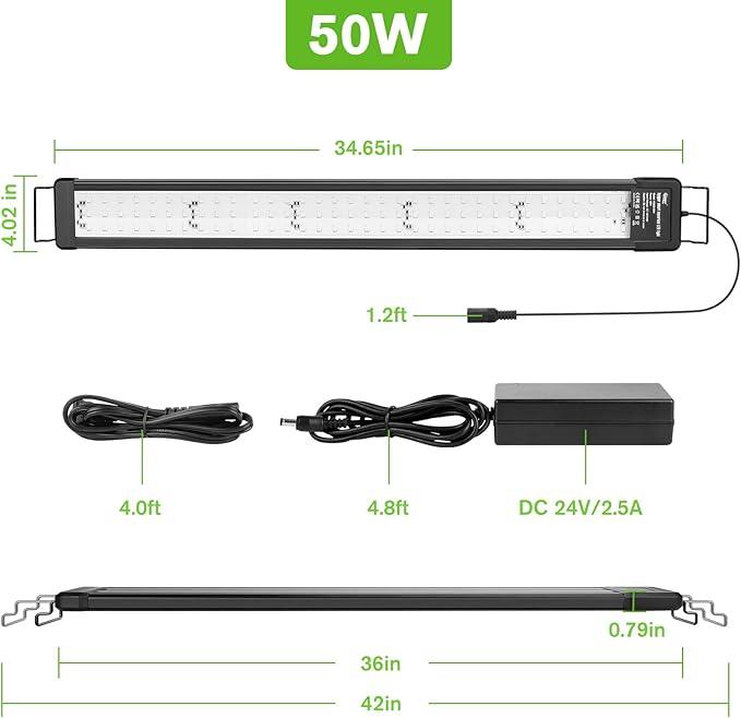 hygger 50W Smart Aquarium Light, Bluetooth LED Light with App Control, Full Spectrum Fish Tank Light with 24/7 Lighting Cycle, 5 Modes, Adjustable Timer, for 36