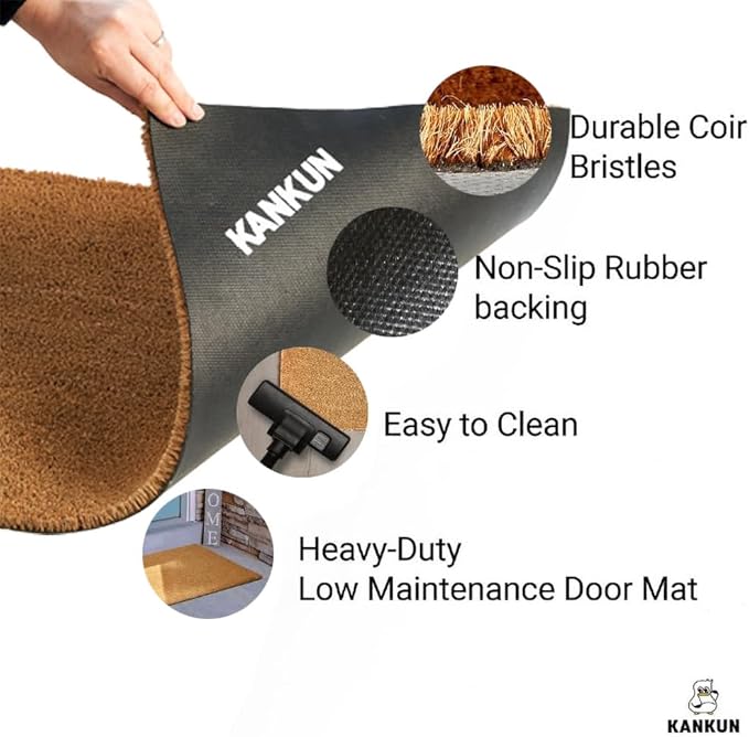 KANKUN Coco Coir Door Mat with Heavy Duty Backing, Welcome Doormat (17