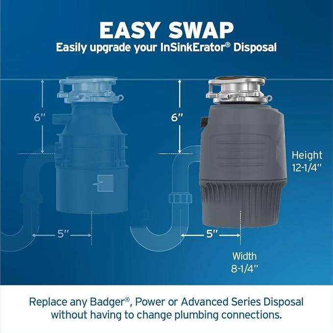 InSinkErator EVOLUTION 0.75HP 3/4 HP, Advanced Series EZ Connect Continuous Feed Food Waste Garbage Disposal, Gray