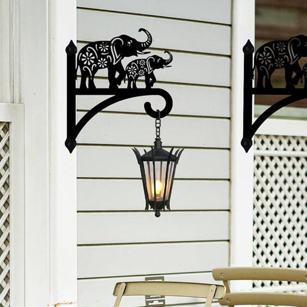 peacoblue Iron Plant Hangers Holder for Outdoor Indoor Hanging Plants Flower Fern Pots Lantern Bird Feeder Wind Chimes, 12”x14” Weather Resistant Metal Wall Hooks for Porch Garden Farmhouse(Elephant)