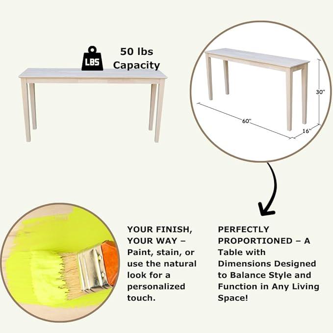 IC International Concepts Extended Length Shaker Console Table, 60