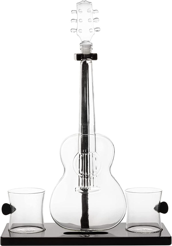 Guitar Whiskey & Wine Decanter & Mahogany Base - The Wine Savant 1000 ML Glass Decanter with 2 10oz Glasses 14