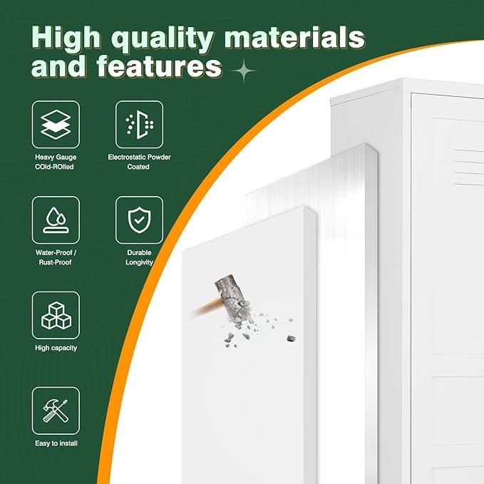 Letaya White Storage Cabinet with Feets-Metal Home Kitchen Pantry Cabinets with Doors and Adjustable Shelves,Organization Locker for Cupboard/Bedroom/Dining/Living/Bathroom/Office/Garage Room (White)