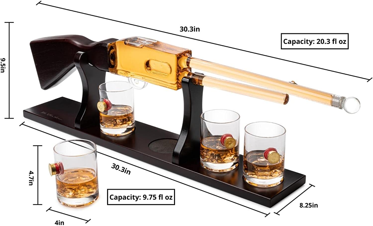 Shotgun Rifle Wine & Whiskey Decanter Set 20oz with Bullet Glasses by The Wine Savant - Firearm Shooting Gun Gifts for Men Veterans, Military, Home Bar, Law Enforcement 30
