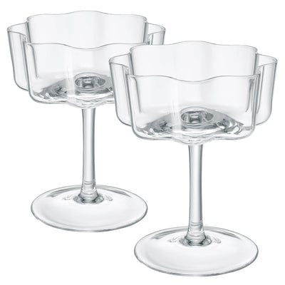 Flower Wave Coupe Cocktail Colored Glass | Set of 2 | Clear