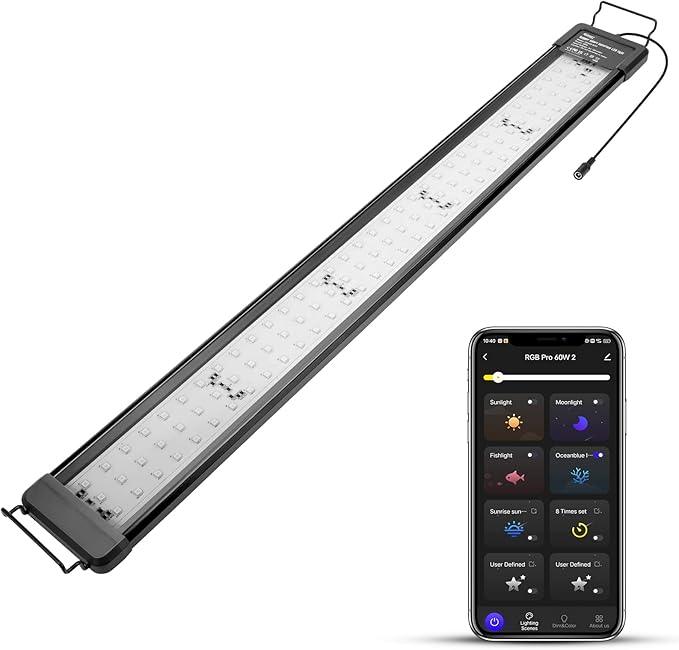 hygger 50W Smart Aquarium Light, Bluetooth LED Light with App Control, Full Spectrum Fish Tank Light with 24/7 Lighting Cycle, 5 Modes, Adjustable Timer, for 36