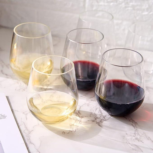 European Style Unbreakable Elegant Acrylic Stemless Wine Glasses 15 oz | Set of 6 | 100% Tritan Shatterproof BPA-free Reusable Plastic Glassware, Perfect For Homes & Bars | Dishwasher-Safe, Clear