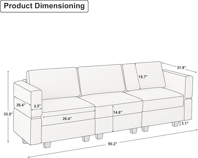 Belffin Modular Sofa Couch with Storage Seats Velvet 3 Seater Sofa for Living Room Green