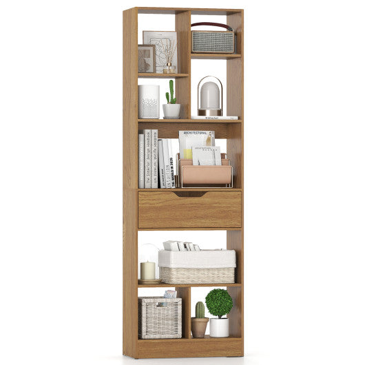 61inch Tall Freestanding Bookcase with Drawer 8-Cube Storage Organizer-Natural