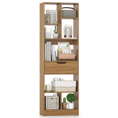 61inch Tall Freestanding Bookcase with Drawer 8-Cube Storage Organizer-Natural