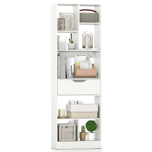 61inch Tall Freestanding Bookcase with Drawer 8-Cube Storage Organizer-White