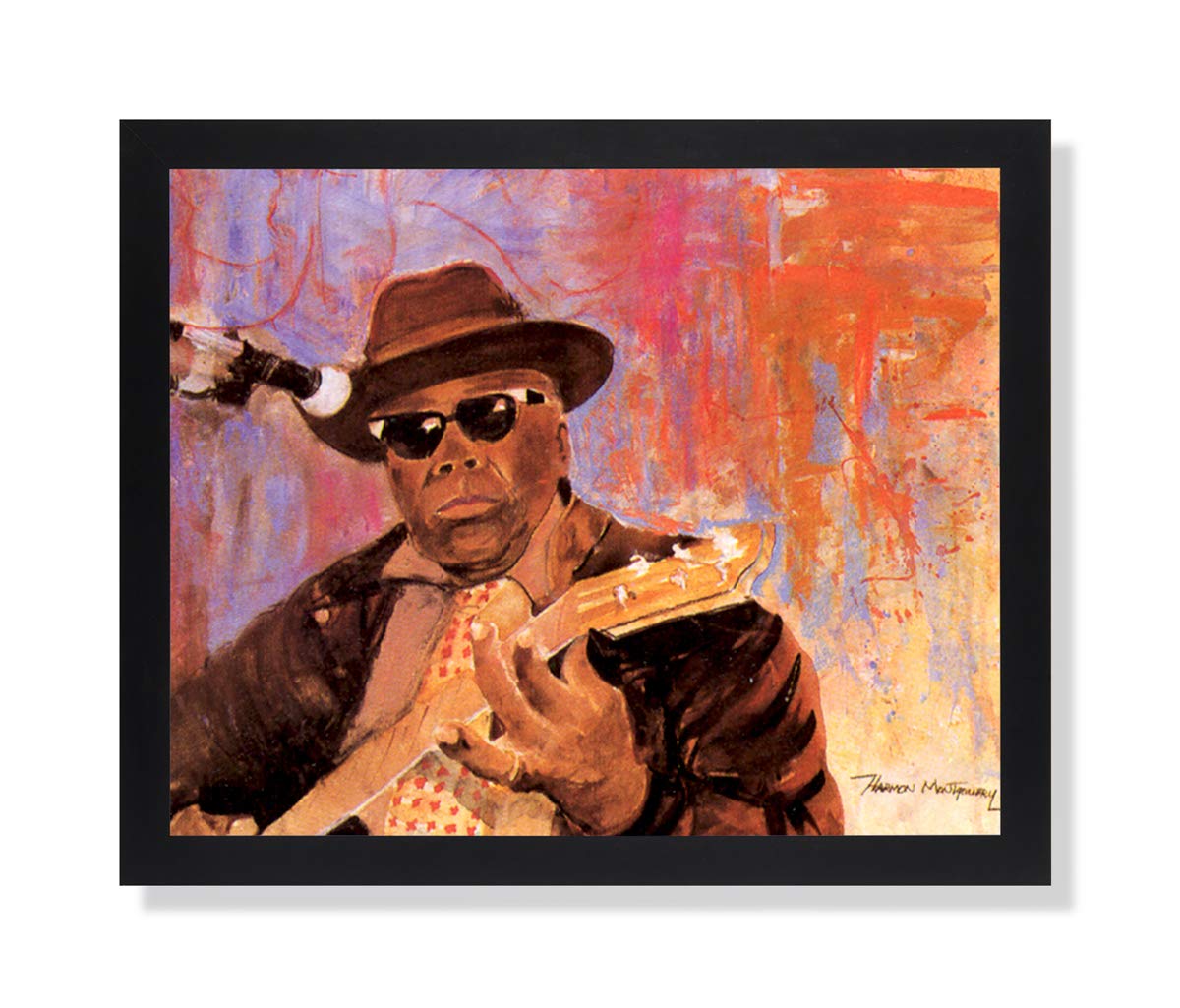 Framed Art Print – African American John Hooker Music Wall Art with Black Wood Frame
