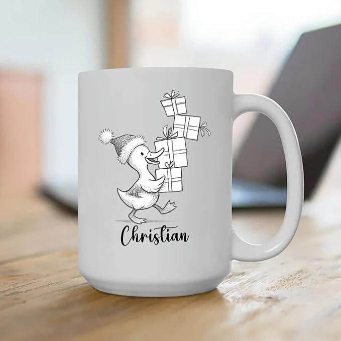 Duck Lover White Ceramic Mug Gift For Girlfriend/Boyfriend/Besties/Sibling, Personalized Duck Accent Coffee Cup, Customized Ducks Coffee Mug With Name, Cute Animal Lover White Travel Mug 11 15 Oz