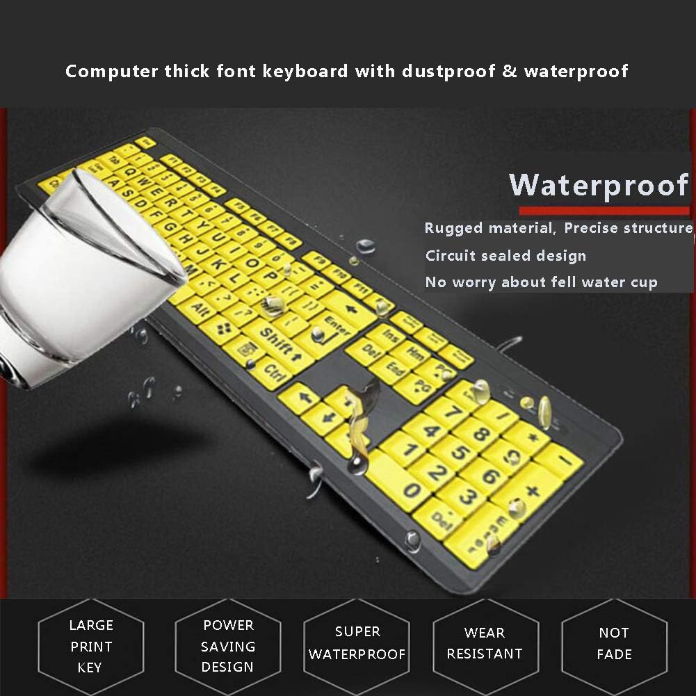 Large Print Keyboard for Seniors with High Contrast Yellow Keys, Wired USB, Low Vision