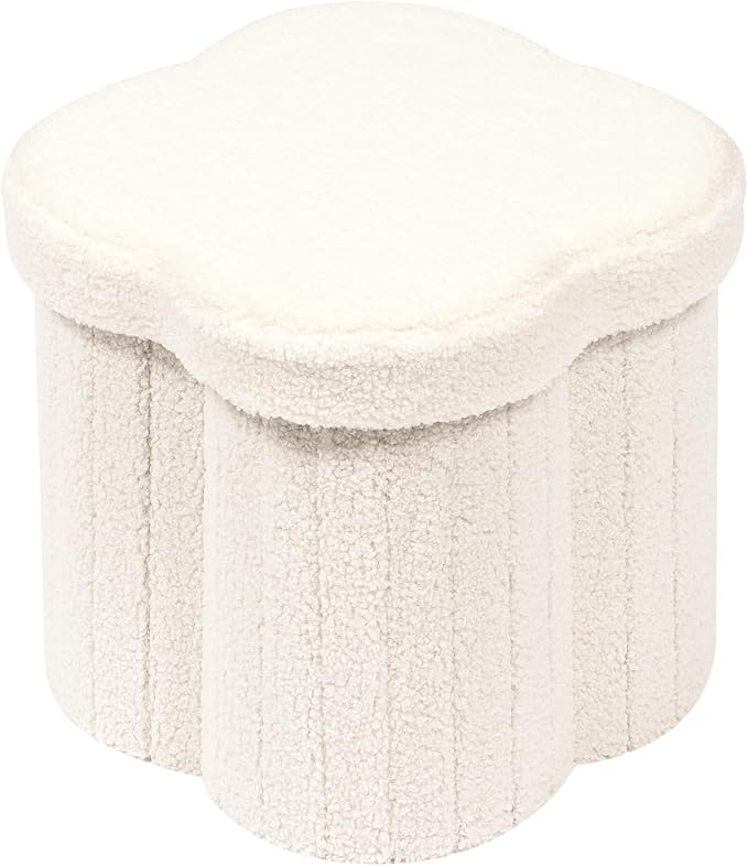 B FSOBEIIALEO Storage Ottoman Cube, Flowers Shaped Ottomans with Storage Foot Stool Footrest for Lving Room, Boucle Ottoman Seat for Dorm Room,Faux Teddy Fur, Cream White 12.6