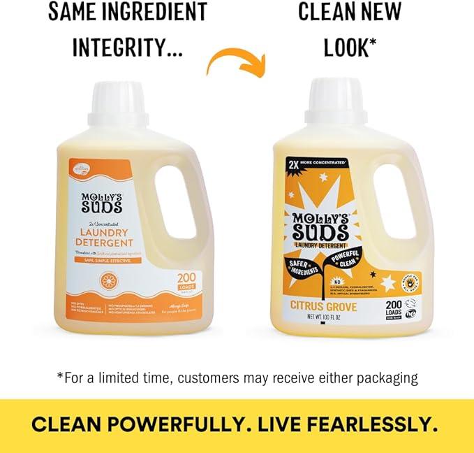 Molly's Suds Liquid Laundry Detergent | Clean Laundry Detergent Soap for Sensitive Skin | 2x Concentrated, High Efficiency (HE) | Citrus Grove - 100 Loads