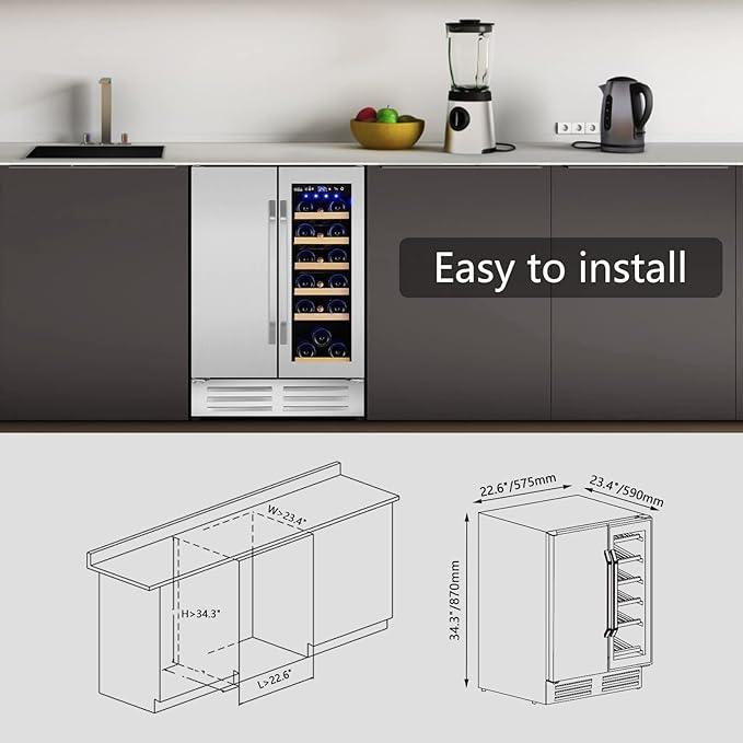 Wine and Beverage Refrigerator,24 Inch Dual Zone Wine Beverage Cooler, Built-in/Freestanding Beer and Wine Fridge with a Powerful Compressor, 20 Bottles and 88 Cans Capacity