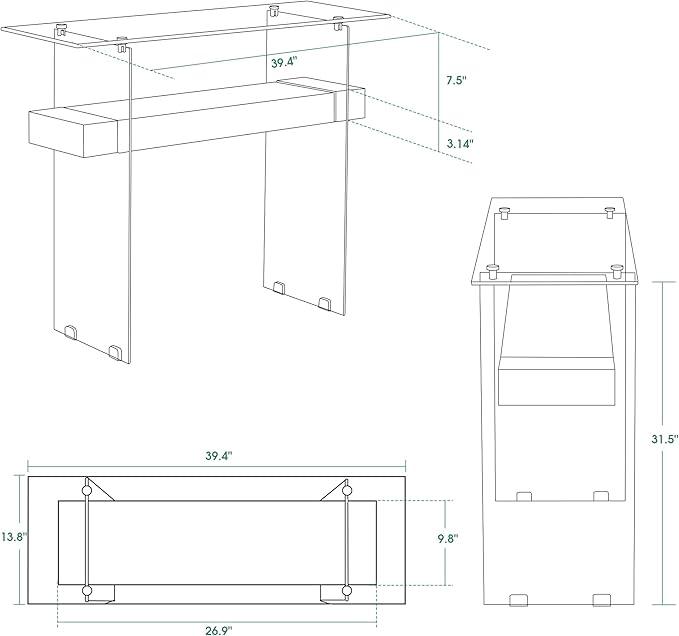 ivinta Glass Console Table with Storage, 39.4