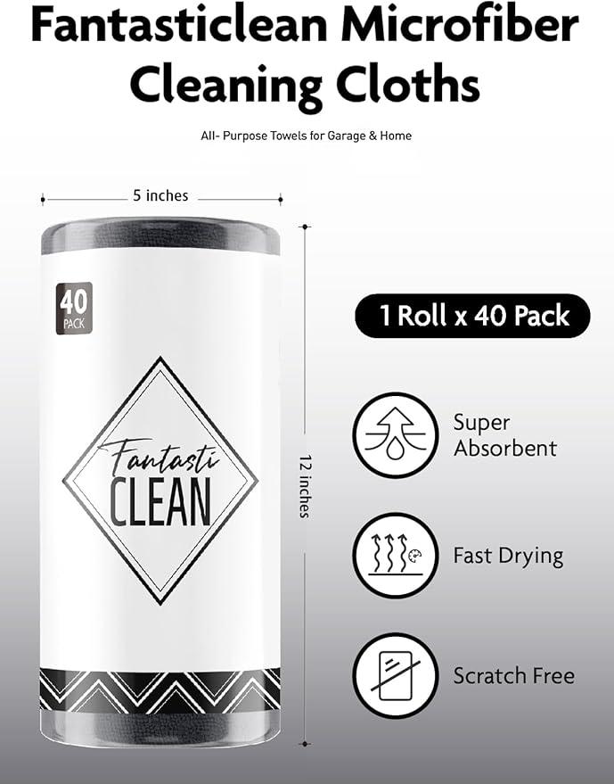 Fantasticlean Microfiber Cleaning Cloth Roll -40 Pack, Tear Away Microfiber Towels, 12