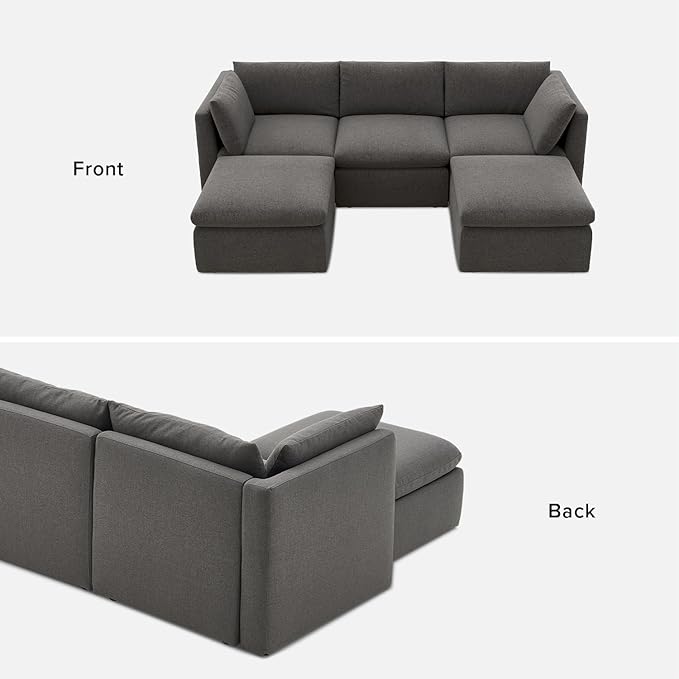 mopio Oversized Modular Sectional Sofa with Fully Removable Covers and Storage, Convertible U, L-Shaped and Sleeper Sectional, Modern Couches with Ottoman Chaise (Stone Gray Fabric, 5 Seats, U)