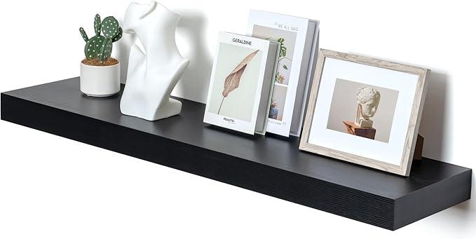 12'' Deep Floating Shelves, 48 Inch Large Floating Shelf Black, Deep Wall Shelves for Living Room Bathroom Laundry Room Bedroom Kitchen Home Office - Black