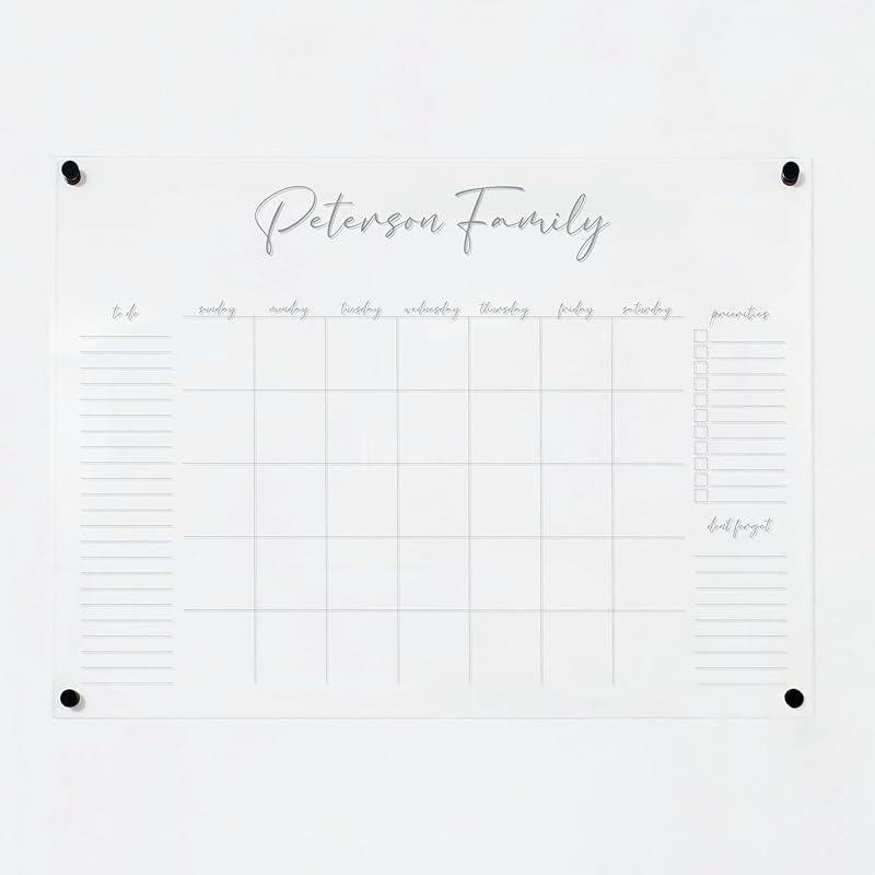 Personalized Clear Acrylic Calendar for Wall, Calendar Whiteboard for Wall, Dry Erase Wall Calendar, Wall Calendar Organizer System for Home (Cursive, Grey, 31