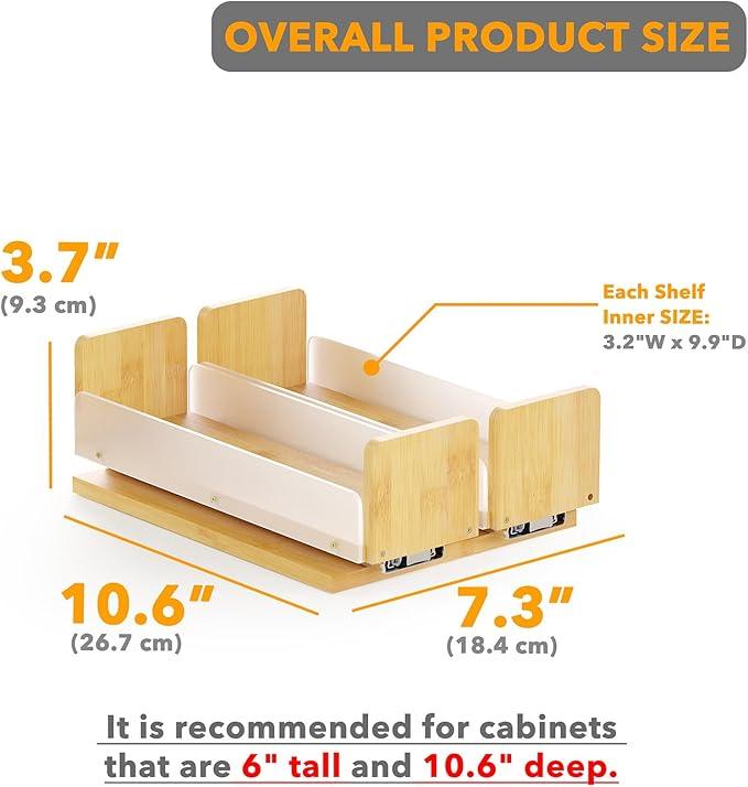 SpaceAid Bamboo Pull Out Spice Rack Organizer for Cabinet, Heavy Duty Slide Out Seasoning Kitchen Pantry Sliding Vertical Organization, 7.3