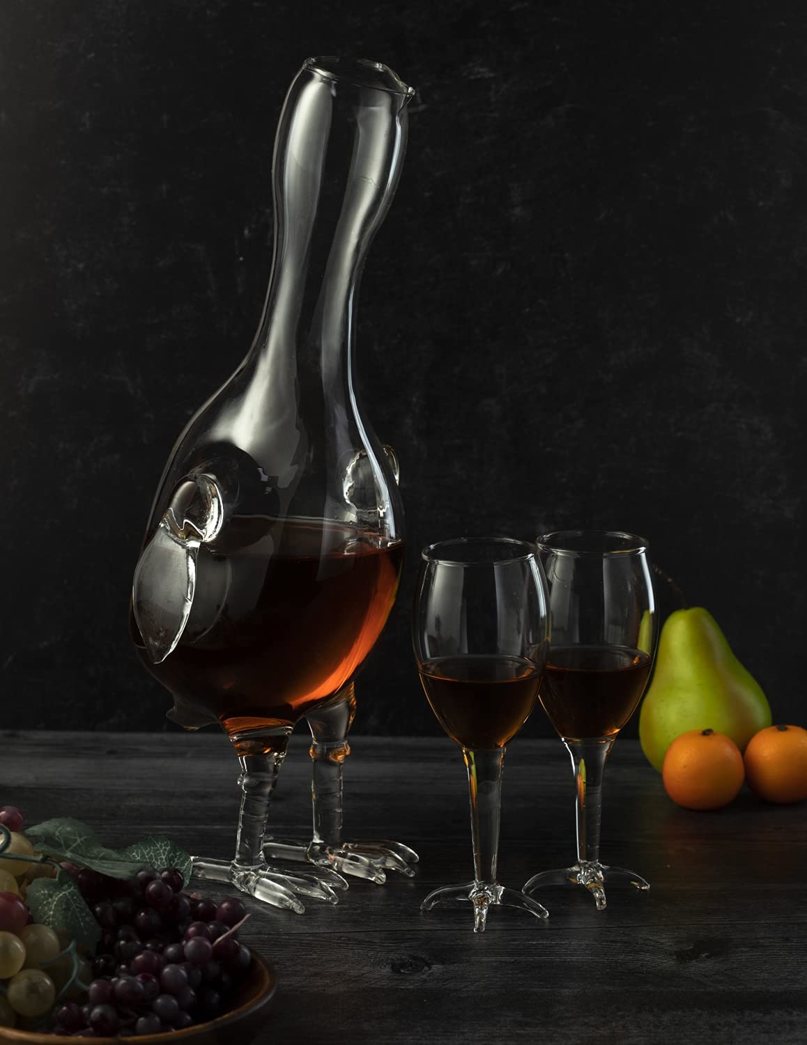 Cock - Chicken Decanter 500ml Whiskey and Wine Decanter Set with 2 Whiskey Glasses - by The Wine Savant, Rooster Glass Decanter For Whiskey, Scotch, Spirits, Wine Or Vodka For Whiskey Lovers