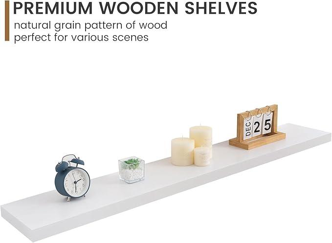 Fun Memories 48 Inch Floating Shelves for Wall, Deep Rustic Solid Pine Wood Shelf - Farmhouse Wall Mounted Display Shelf with Heavy-Duty Metal Bracket, 48