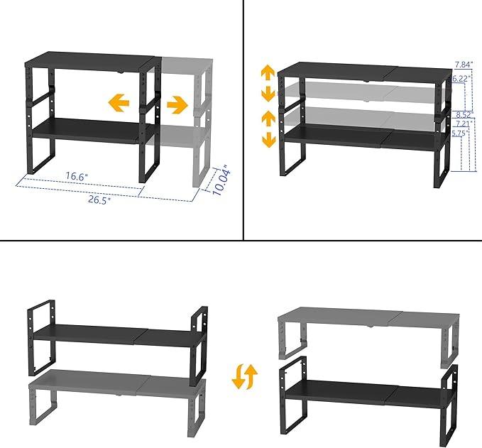 Expandable,Stackable Spice Rack,Seasoning Organizer and Storage,Spices Jar Racks for Cabinet,Countertop, Metal Pantry, Cupboard,Laundry Storages,Heavy Duty(1 Pack/Medium/Black)