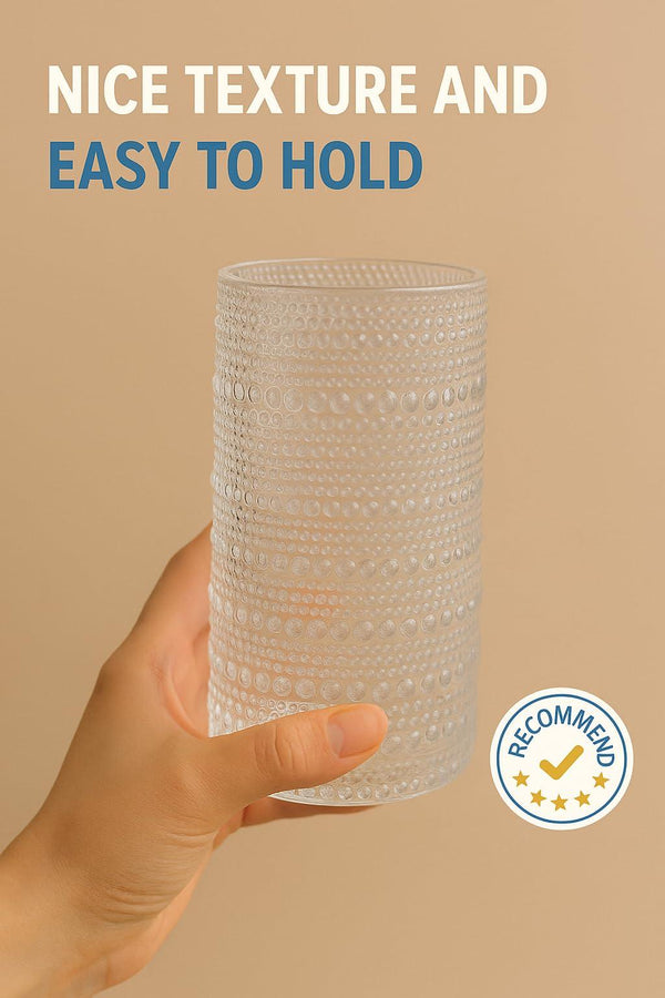 Khen Hobnail Drinking Glasses with Straws | Clear Colors | Set of 12