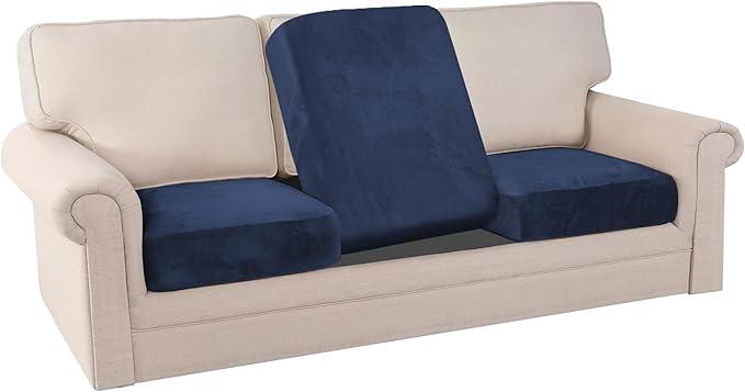 PrinceDeco Couch Cushion Covers, Stretch Washable Sofa Cushion Cover, Fitted Sofa Slipcover Velvet Fabric Non-Slip Furniture Protector for Dog,Pets, Kid (Each Width Up to 29.5