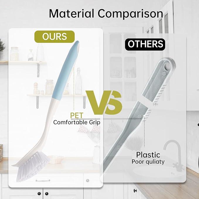 Dish Brush Scrub Brush with Handle - 3 Pack Stiff Bristles Dish Scrubber for Cleaning Pots,Pans,Dishes & Kitchen Sink - Hard Bristles,No Residue