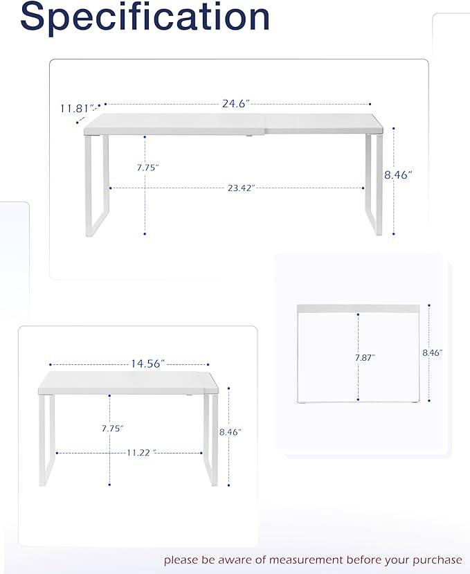 Nxconsu Cabinet Shelf Expandable Organizer Riser Rack for Kitchen Pantry Cupboard Under Sink Countertop Home Organization Extra Storage Space Saver Heavy Duty Metal Edgeless Design White Extra Large
