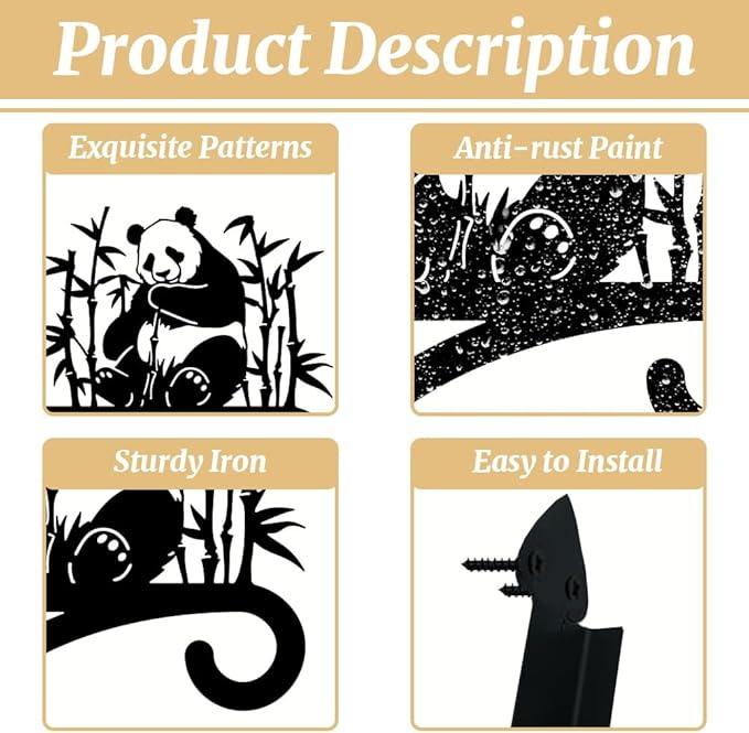 Peacoblue Iron Plant Hangers Holder for Outdoor Indoor Hanging Plants Flower Fern Pots Lantern Bird Feeder Wind Chimes, 12”x14” Weather Resistant Metal Wall Bracket Hooks for Porch Garden House(Panda)