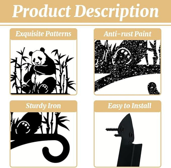 Peacoblue Iron Plant Hangers Holder for Outdoor Indoor Hanging Plants Flower Fern Pots Lantern Bird Feeder Wind Chimes, 12”x14” Weather Resistant Metal Wall Bracket Hooks for Porch Garden House(Panda)