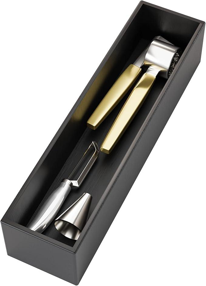Black Bamboo Drawer Organizer - Silverware&Utensil Holder Organizer for Kitchen Drawers, Multi-Use Drawer Dividers Boxes for Bathroom Counter，Cabinet, Garage, Office Desk, Makeup, Jewelry (12