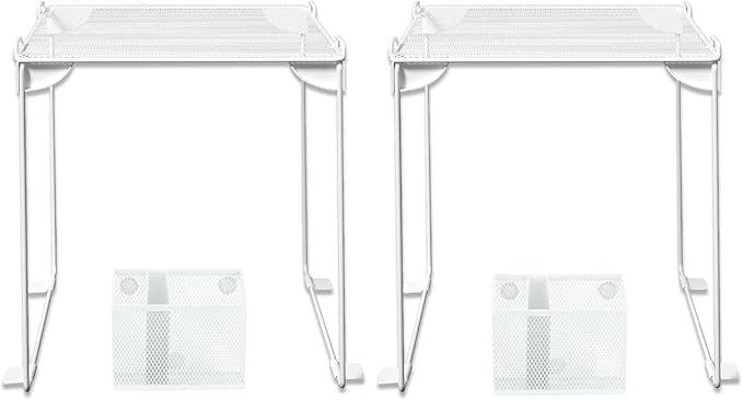 Neudeoc Locker Organizer and Accessories Kit, Includes Mesh Locker Shelf and Magnetic Pen Holder, Suitable for School, Work, Kitchen and Bathroomn (Pack of 4, White)